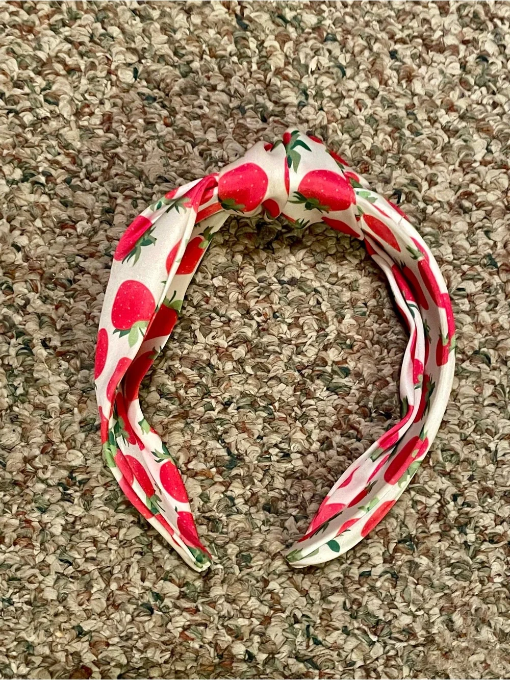 Strawberry Print Knotted Headband - Pink & Cream